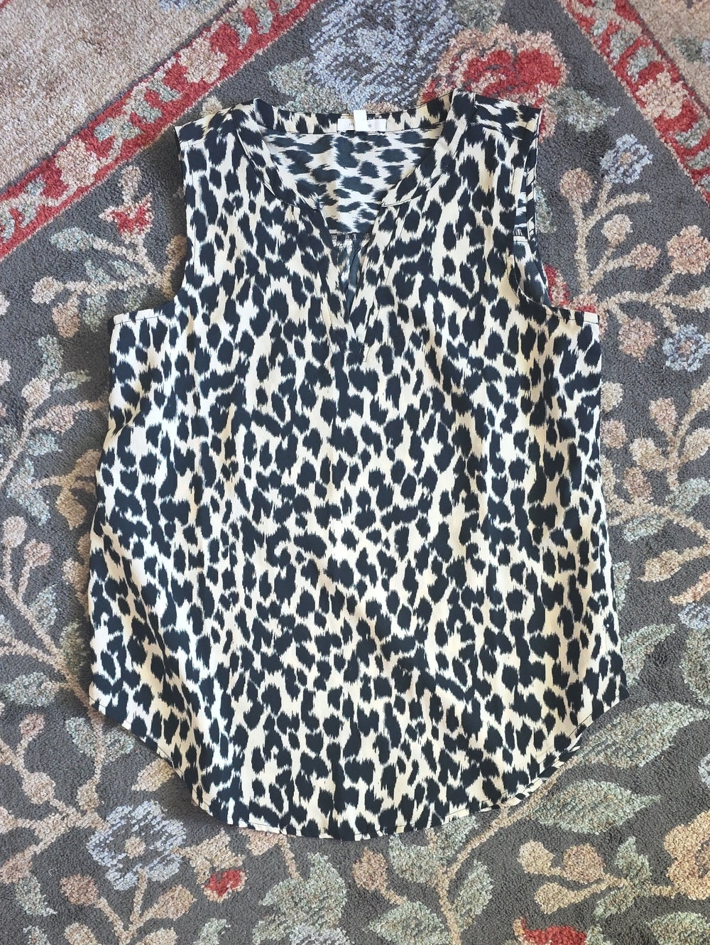 Sleeveless Black and Tan Leopard Print V-Neck Top